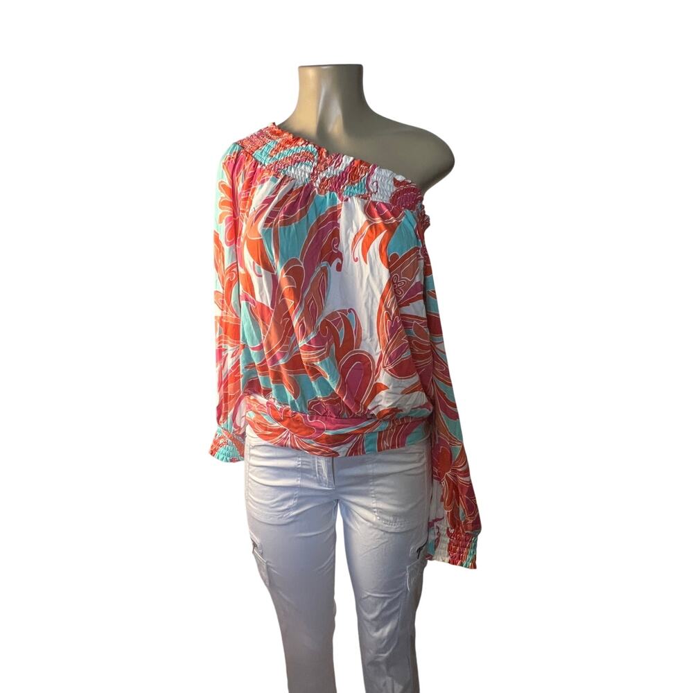 Boston Proper, Off the Shoulder print multi color blouse size XS